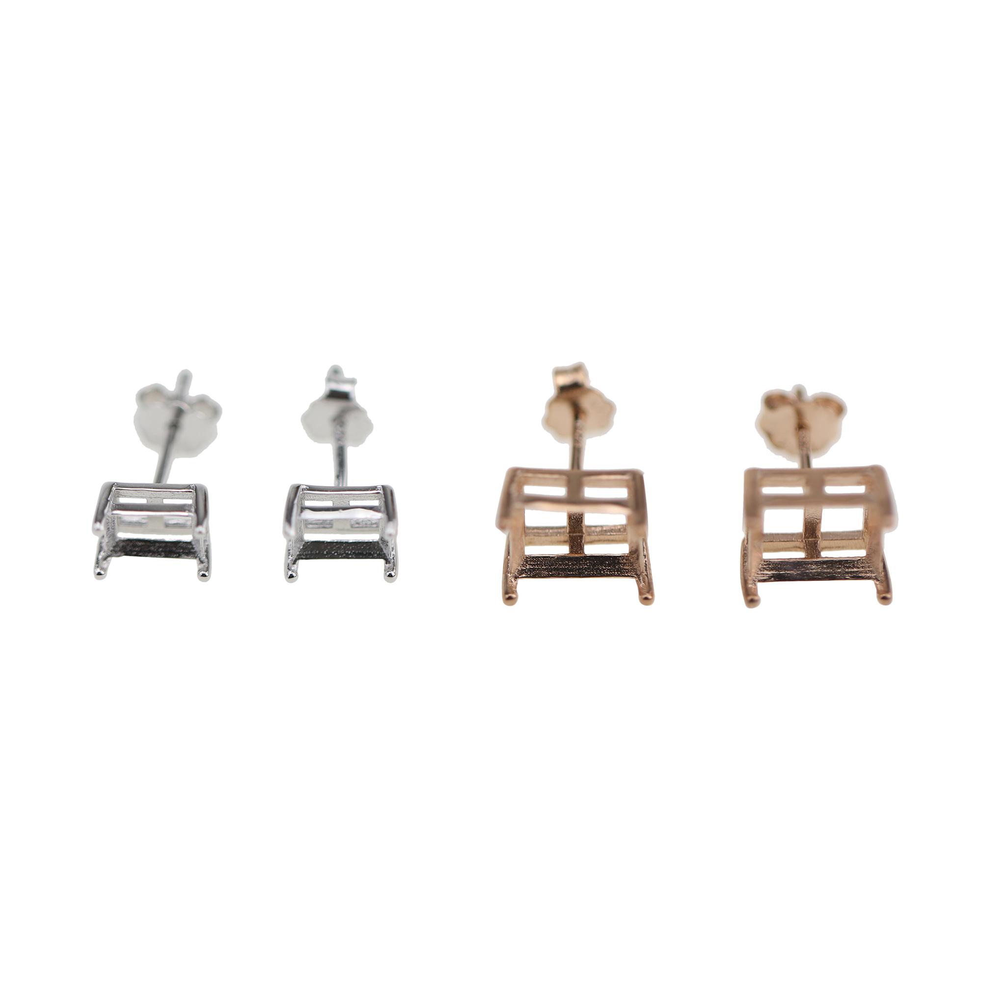 1Pair Multiple Size Prong Bezel Rose Gold Plated Solid 925 Sterling Silver Studs Earrings Blank Settings for Gemstone Moissanite 1706043 - Click Image to Close